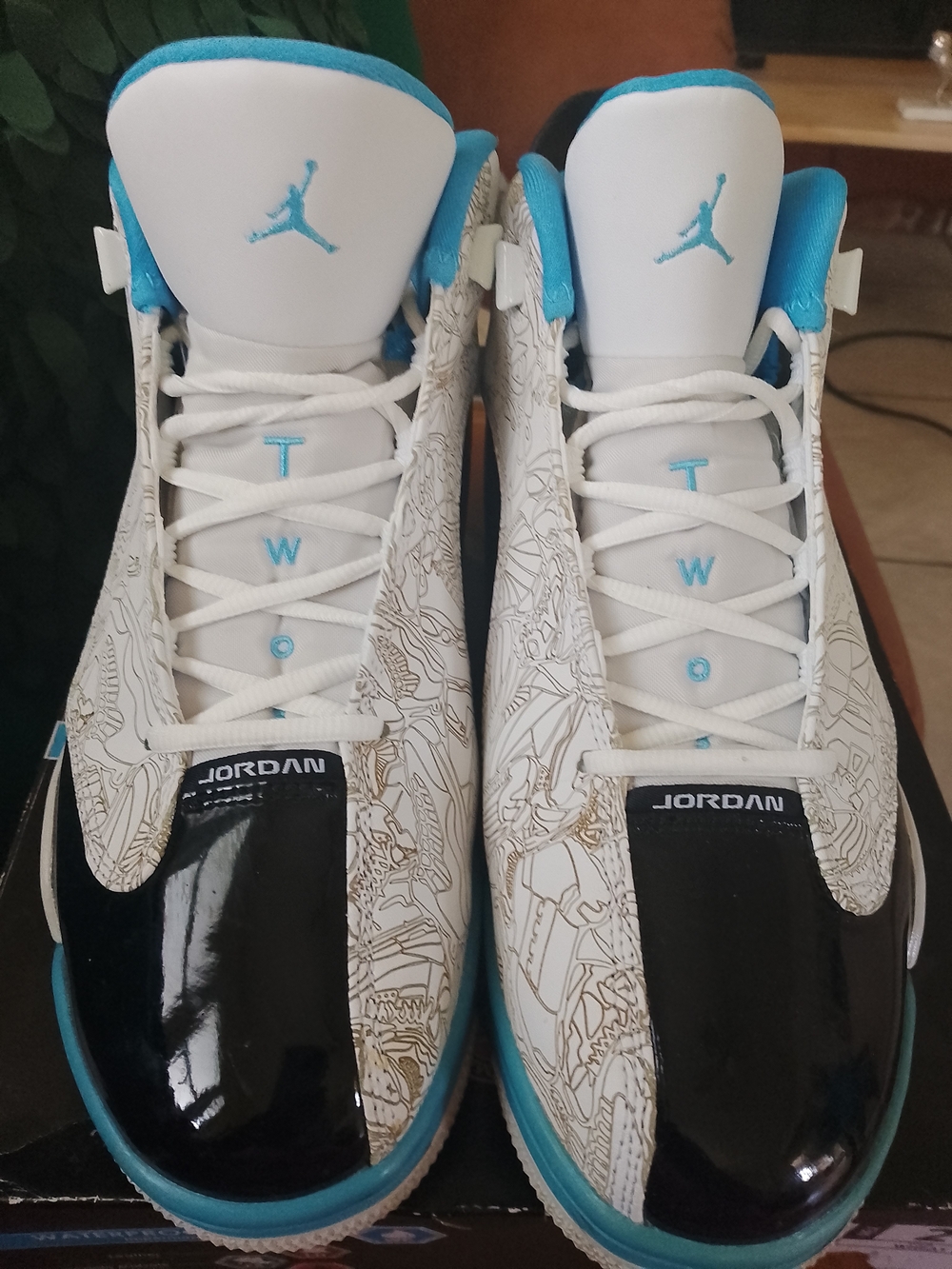 Jordan Mens Air Jordan TwoTone White & Teal Basketball Shoes